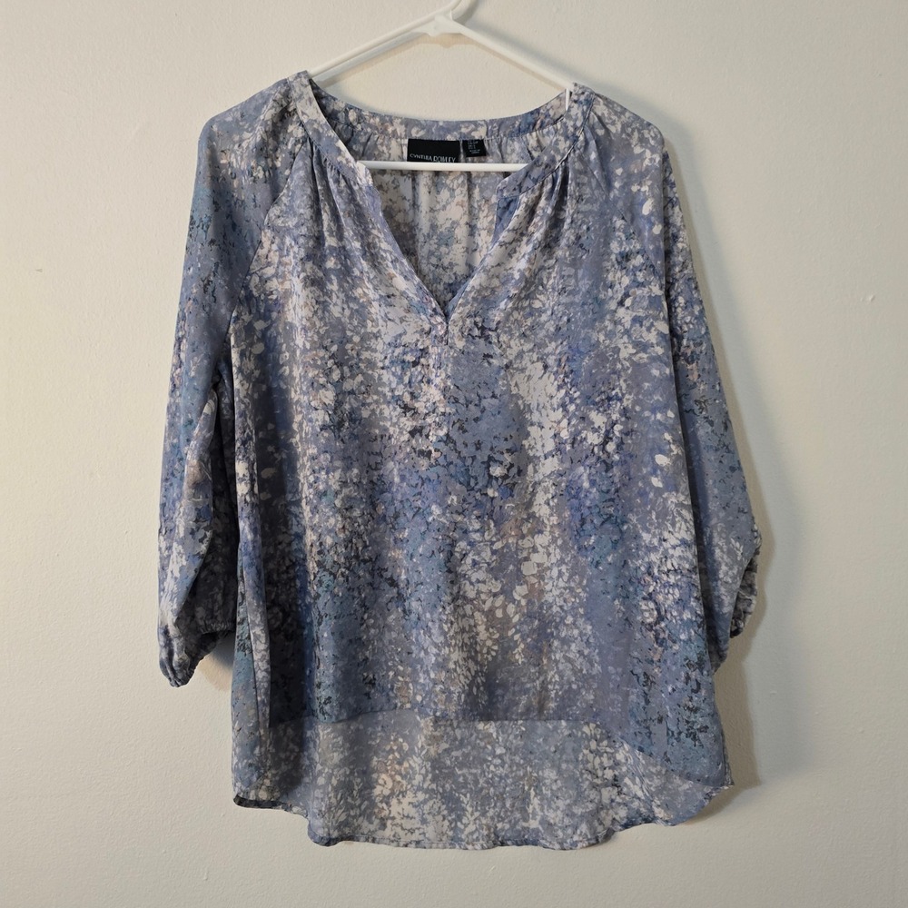 Cynthia Rowley Blouse Long Sleeve V Neck Womens Small Blue Gray